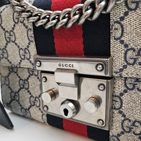 Gucci GG Supreme Web Small Padlock Shoulder Bag Navy - Picture 5 of 8